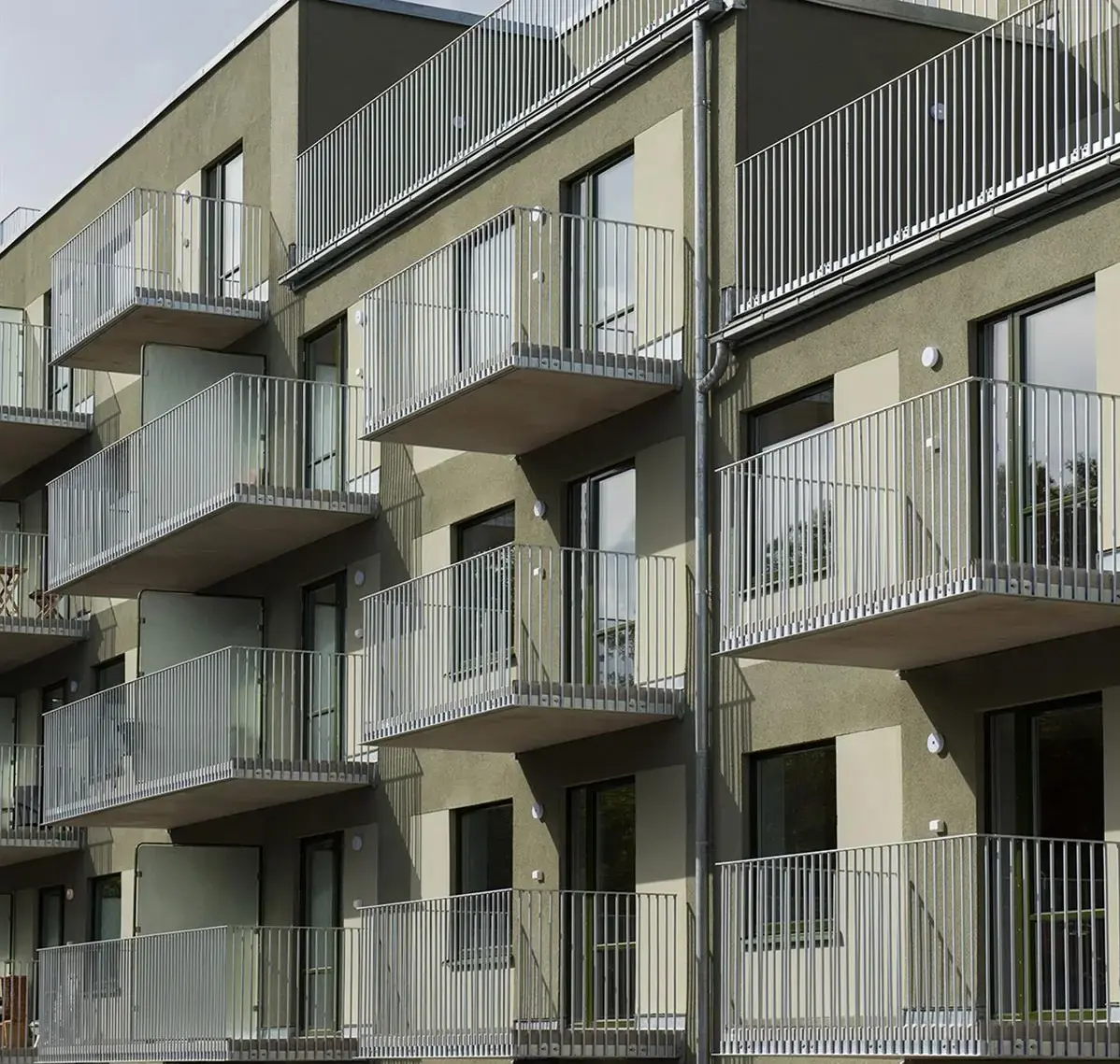 Färdig bostadsfasad i projektet Sykorgen
